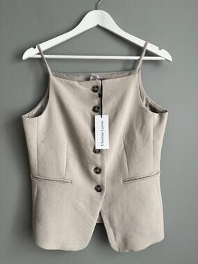 Christian Lacroix NWT Button Front Vest 8 Beige Taupe Lined Pockets Old Money